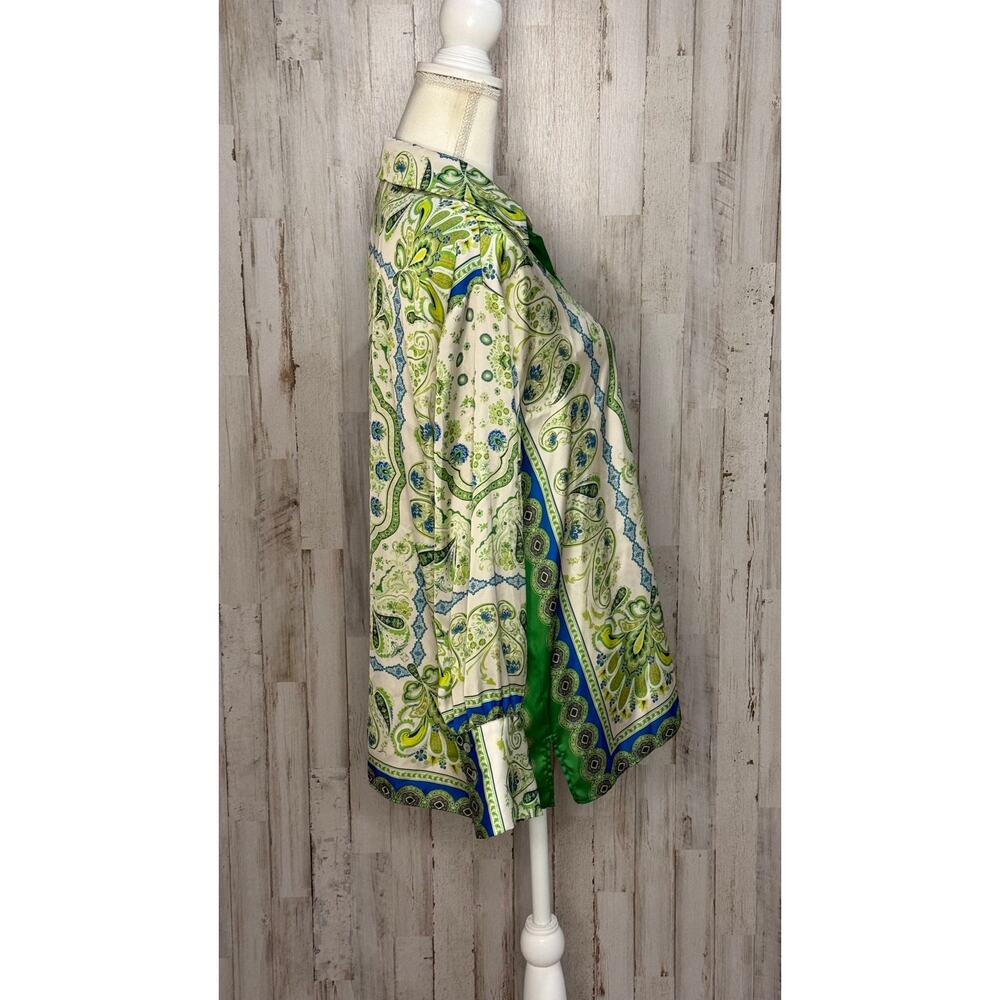 Zara Women's Paisley Print Button-Up Blouse Green Blue Size‎ Small - Picture 3 of 6